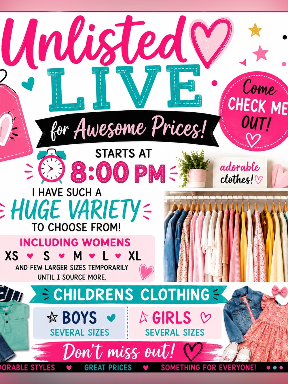 Unlisted Pink & Teal Live Sale Graphic